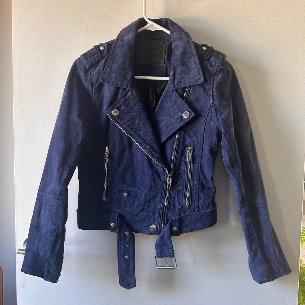 Blank NYC navy genuine suede moto jacket size XS
